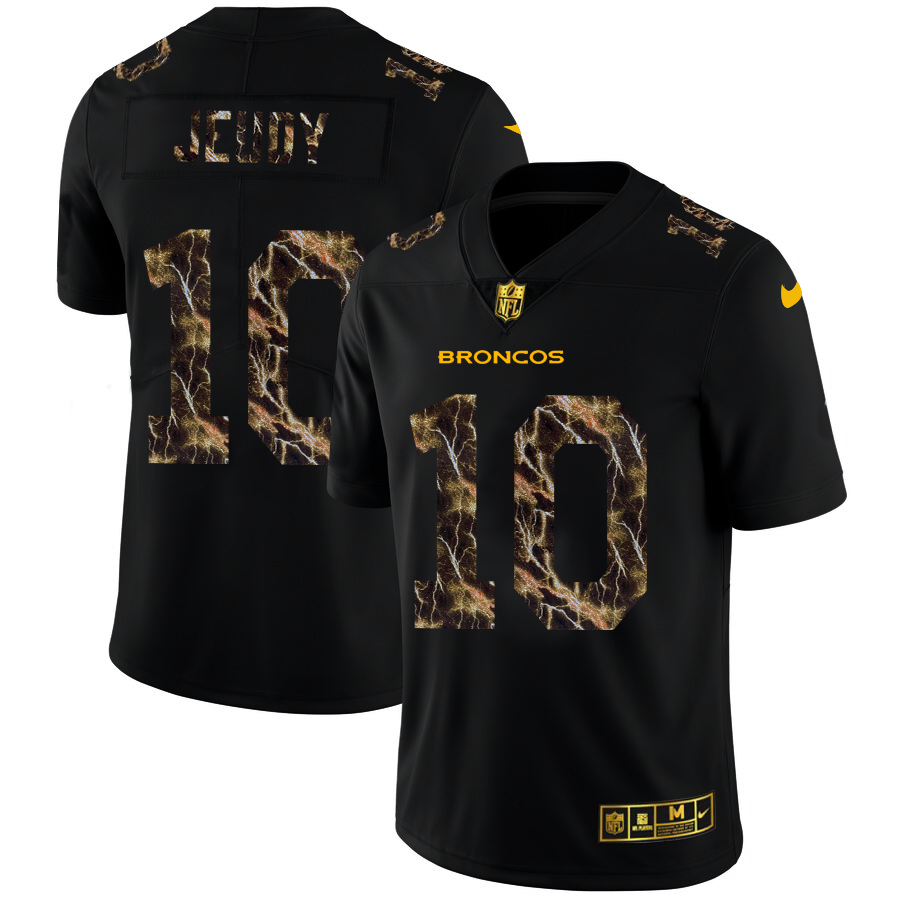 Denver Broncos #10 Jerry Jeudy Men's Black Nike Flocked Lightning Vapor Limited NFL Jersey