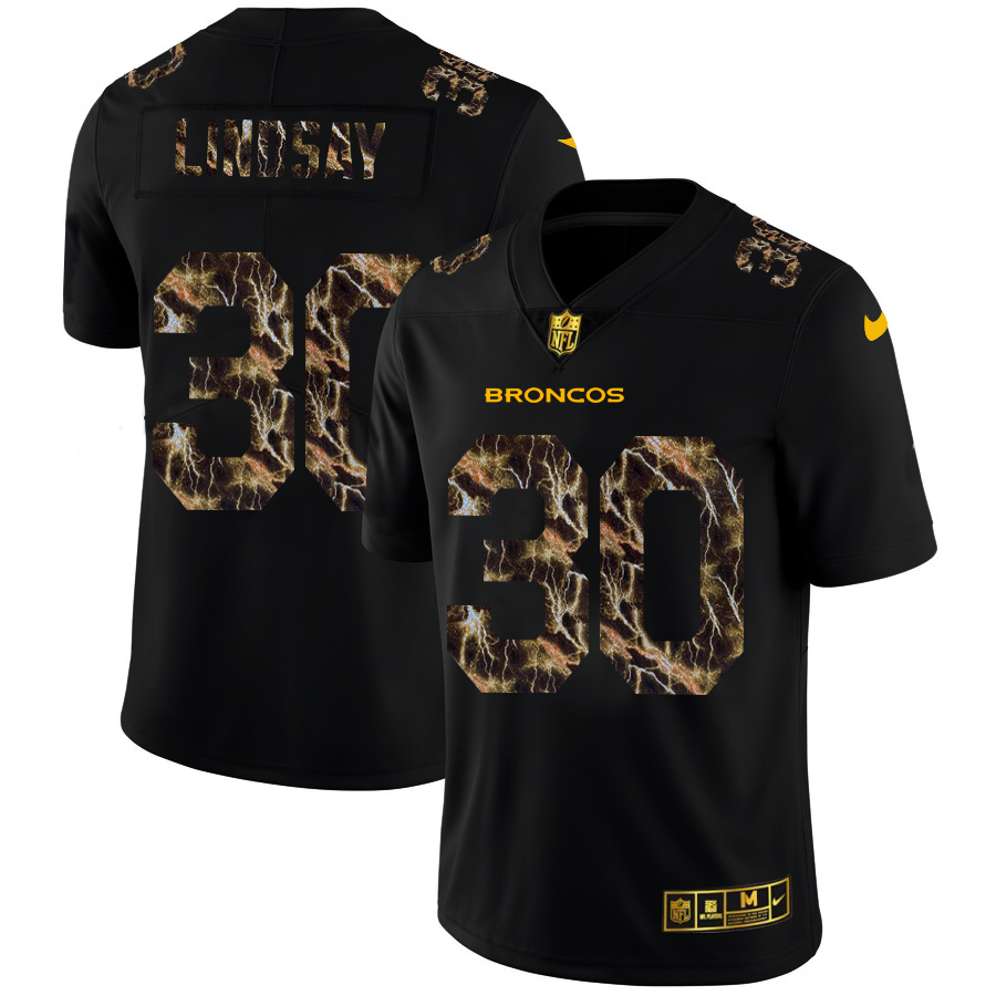 Denver Broncos #30 Phillip Lindsay Men's Black Nike Flocked Lightning Vapor Limited NFL Jersey