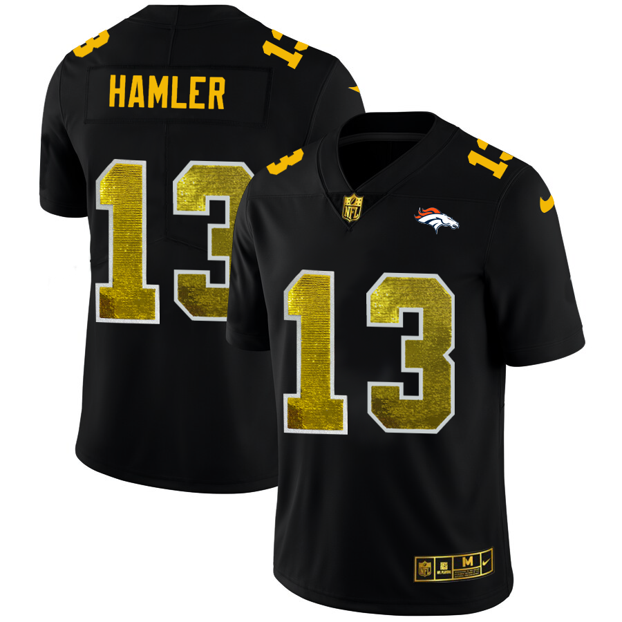Denver Broncos #13 KJ Hamler Men's Black Nike Golden Sequin Vapor Limited NFL Jersey