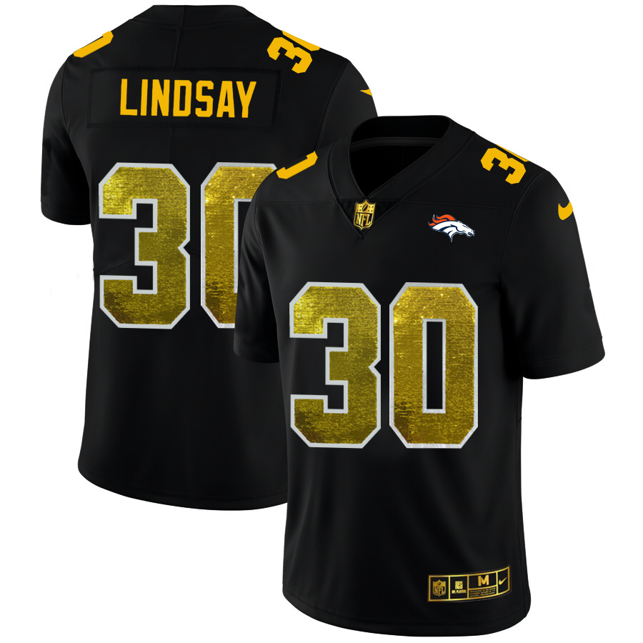 Denver Broncos #30 Phillip Lindsay Men's Black Nike Golden Sequin Vapor Limited NFL Jersey