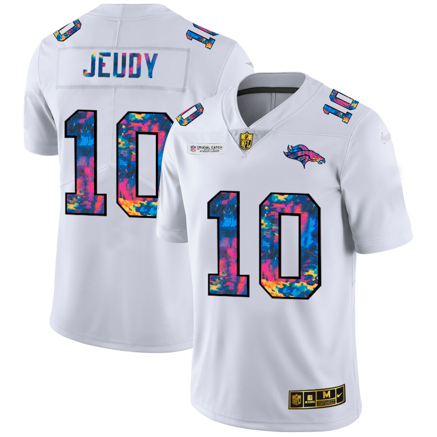 Denver Broncos #10 Jerry Jeudy Men's White Nike Multi-Color 2020 NFL Crucial Catch Limited NFL Jersey