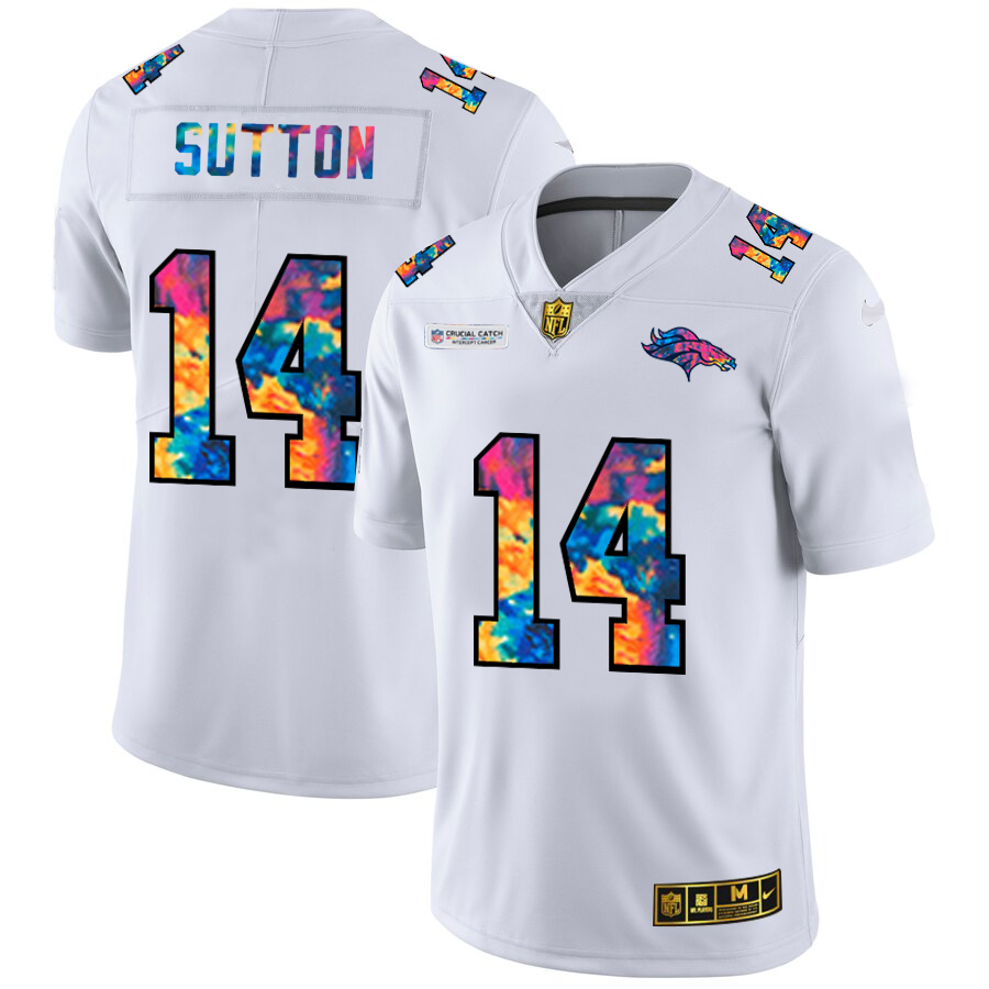 Denver Broncos #14 Courtland Sutton Men's White Nike Multi-Color 2020 NFL Crucial Catch Limited NFL Jersey