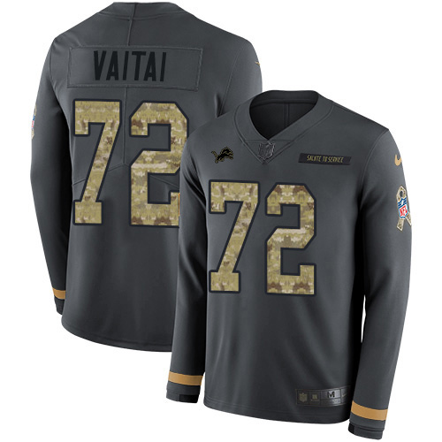 Nike Lions #72 Halapoulivaati Vaitai Anthracite Salute to Service Men's Stitched NFL Limited Therma Long Sleeve Jersey