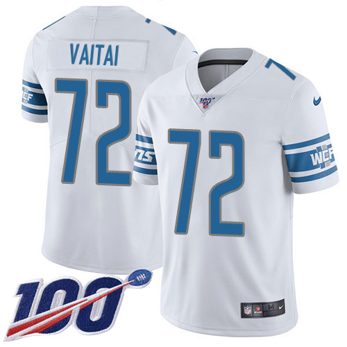 Nike Lions #72 Halapoulivaati Vaitai White Men's Stitched NFL 100th Season Vapor Untouchable Limited Jersey