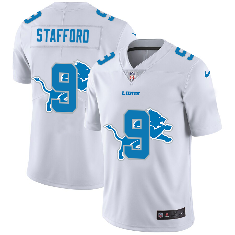 Detroit Lions #9 Matthew Stafford White Men's Nike Team Logo Dual Overlap Limited NFL Jersey