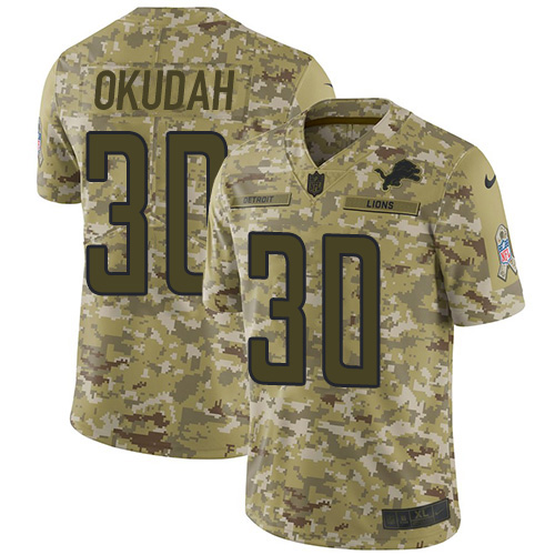 Nike Lions #30 Jeff Okudah Camo Men's Stitched NFL Limited 2018 Salute To Service Jersey
