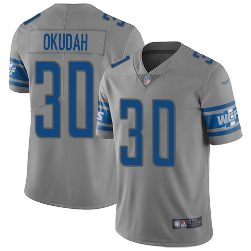 Nike Lions #30 Jeff Okudah Gray Men's Stitched NFL Limited Inverted Legend Jersey