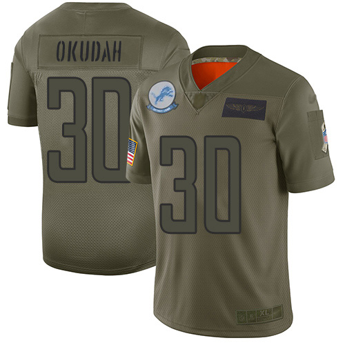 Nike Lions #30 Jeff Okudah Camo Men's Stitched NFL Limited 2019 Salute To Service Jersey