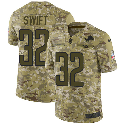 Nike Lions #32 D'Andre Swift Camo Men's Stitched NFL Limited 2018 Salute To Service Jersey