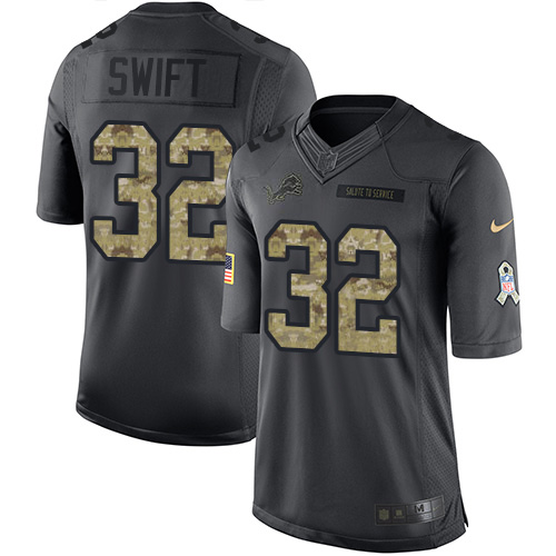Nike Lions #32 D'Andre Swift Black Men's Stitched NFL Limited 2016 Salute to Service Jersey