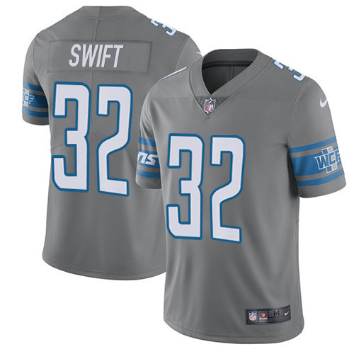 Nike Lions #32 D'Andre Swift Gray Men's Stitched NFL Limited Rush Jersey
