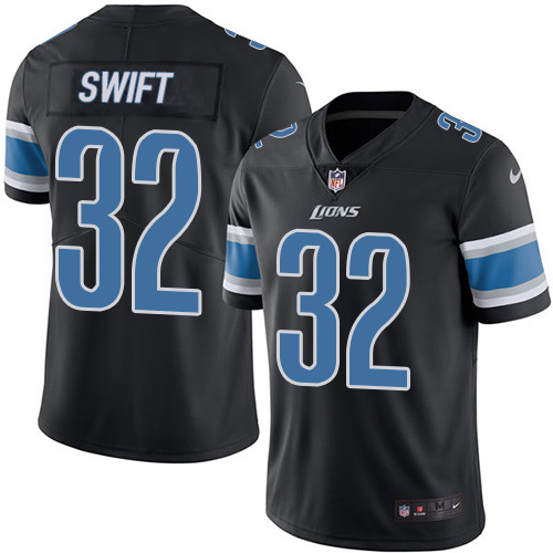 Nike Lions #32 D'Andre Swift Black Men's Stitched NFL Limited Rush Jersey
