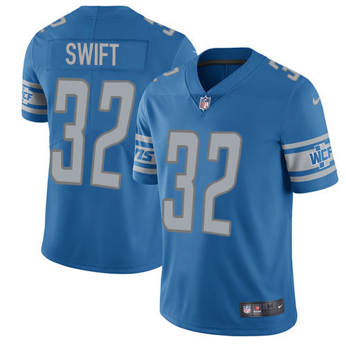 Nike Lions #32 D'Andre Swift Blue Team Color Men's Stitched NFL Vapor Untouchable Limited Jersey