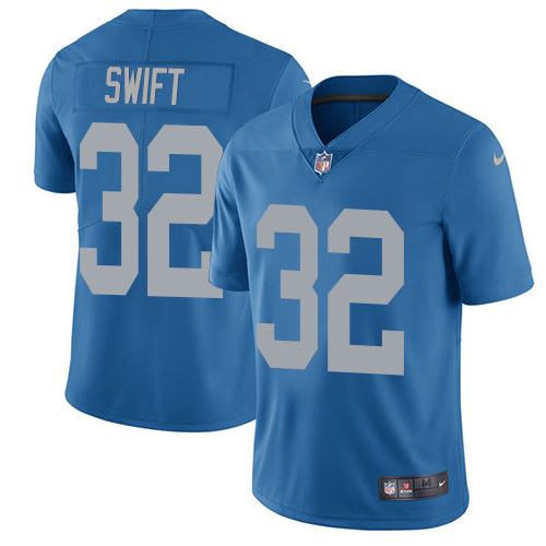Nike Lions #32 D'Andre Swift Blue Throwback Men's Stitched NFL Vapor Untouchable Limited Jersey