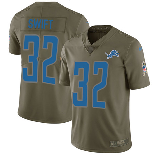 Nike Lions #32 D'Andre Swift Olive Men's Stitched NFL Limited 2017 Salute To Service Jersey