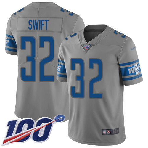 Nike Lions #32 D'Andre Swift Gray Men's Stitched NFL Limited Inverted Legend 100th Season Jersey