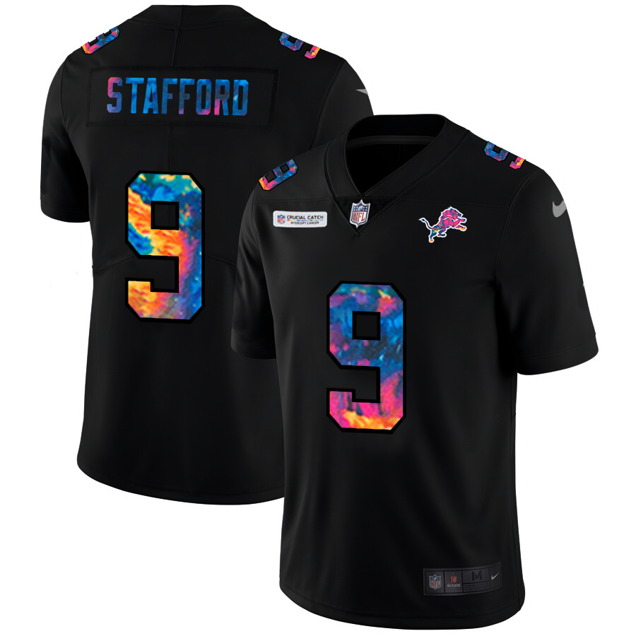 Detroit Lions #9 Matthew Stafford Men's Nike Multi-Color Black 2020 NFL Crucial Catch Vapor Untouchable Limited Jersey