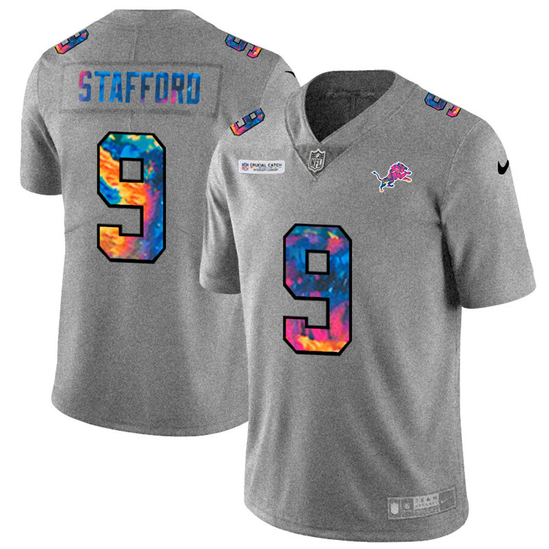 Detroit Lions #9 Matthew Stafford Men's Nike Multi-Color 2020 NFL Crucial Catch NFL Jersey Greyheather