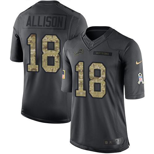 Nike Lions #18 Geronimo Allison Black Men's Stitched NFL Limited 2016 Salute to Service Jersey
