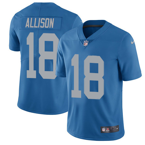 Nike Lions #18 Geronimo Allison Blue Throwback Men's Stitched NFL Vapor Untouchable Limited Jersey