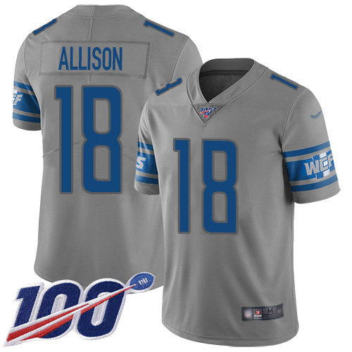 Nike Lions #18 Geronimo Allison Gray Men's Stitched NFL Limited Inverted Legend 100th Season Jersey