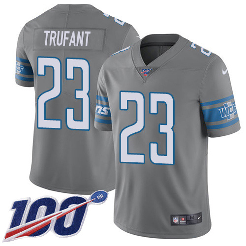 Nike Lions #23 Desmond Trufant Gray Men's Stitched NFL Limited Rush 100th Season Jersey