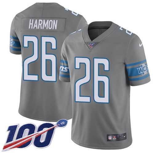 Nike Lions #26 Duron Harmon Gray Men's Stitched NFL Limited Rush 100th Season Jersey