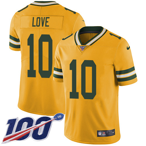 Nike Packers #10 Jordan Love Yellow Men's Stitched NFL Limited Rush 100th Season Jersey