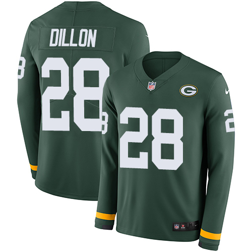 Nike Packers #28 AJ Dillon Green Team Color Men's Stitched NFL Limited Therma Long Sleeve Jersey