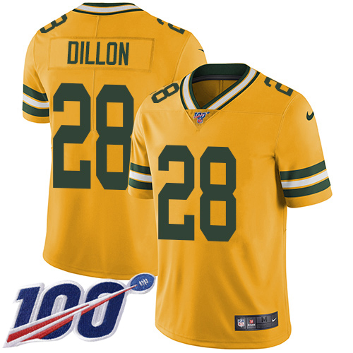Nike Packers #28 AJ Dillon Yellow Men's Stitched NFL Limited Rush 100th Season Jersey