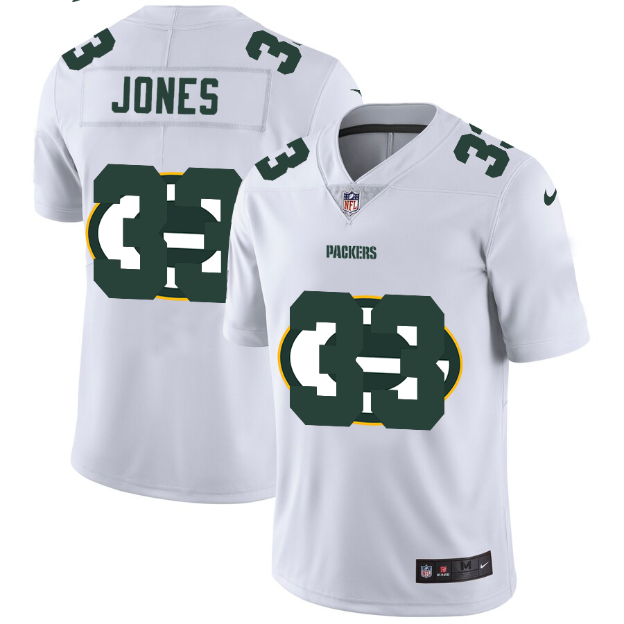 Green Bay Packers #33 Aaron Jones White Men's Nike Team Logo Dual Overlap Limited NFL Jersey