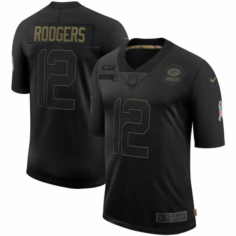 Green Bay Packers #12 Aaron Rodgers Nike 2020 Salute To Service Limited Jersey Black