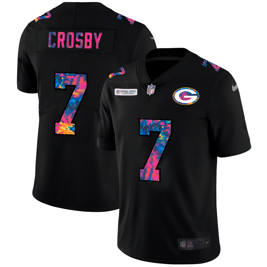 Green Bay Packers #7 Mason Crosby Men's Nike Multi-Color Black 2020 NFL Crucial Catch Vapor Untouchable Limited Jersey