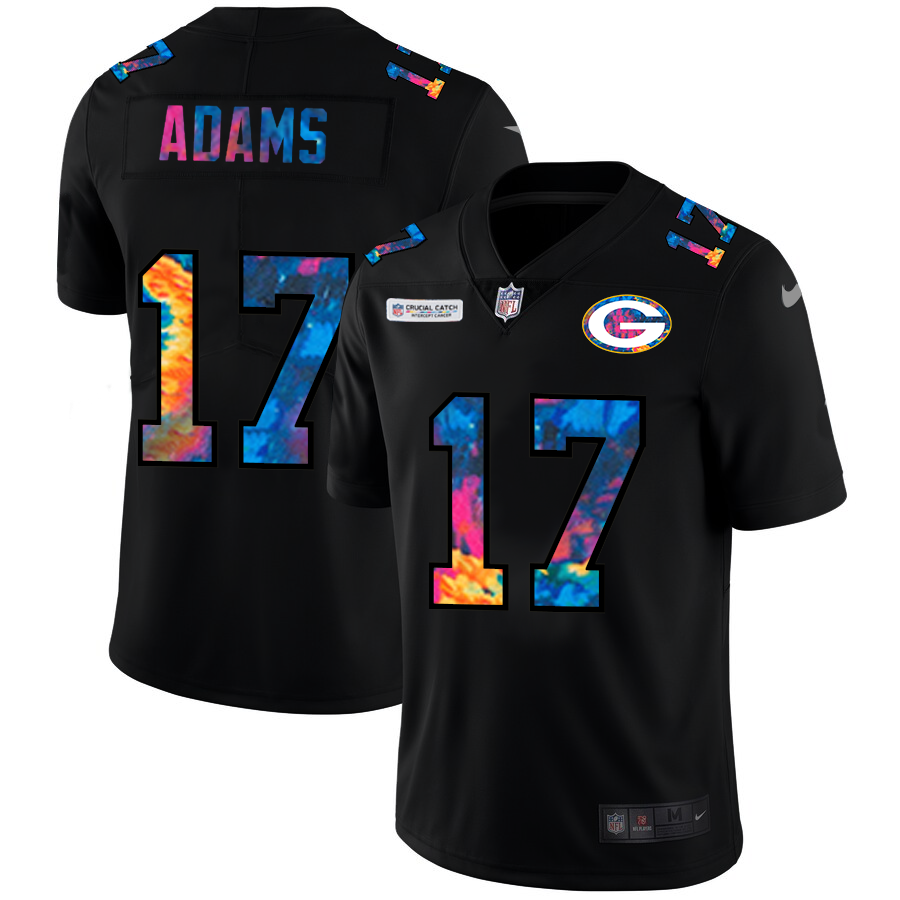 Green Bay Packers #17 Davante Adams Men's Nike Multi-Color Black 2020 NFL Crucial Catch Vapor Untouchable Limited Jersey