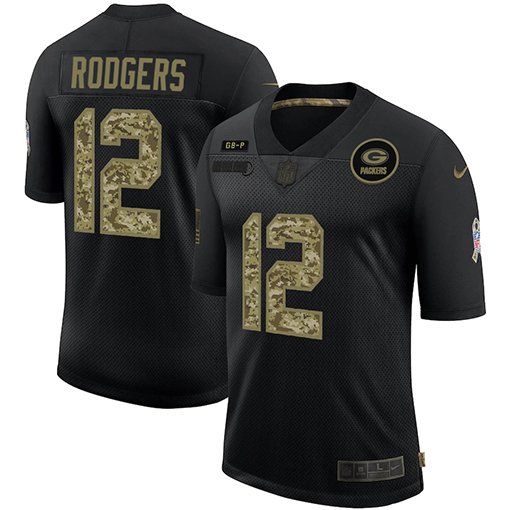 Green Bay Packers #12 Aaron Rodgers Men's Nike 2020 Salute To Service Camo Limited NFL Jersey Black