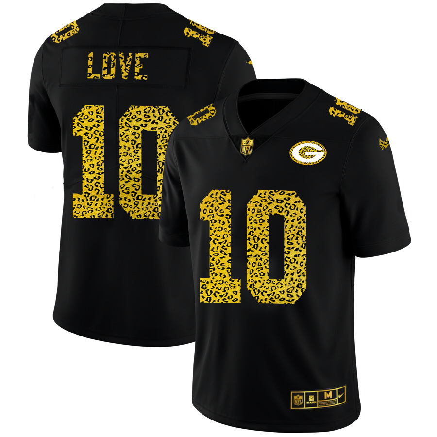 Green Bay Packers #10 Jordan Love Men's Nike Leopard Print Fashion Vapor Limited NFL Jersey Black