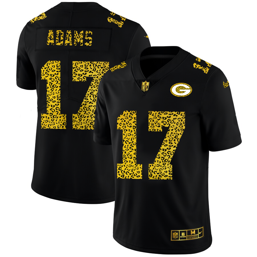 Green Bay Packers #17 Davante Adams Men's Nike Leopard Print Fashion Vapor Limited NFL Jersey Black