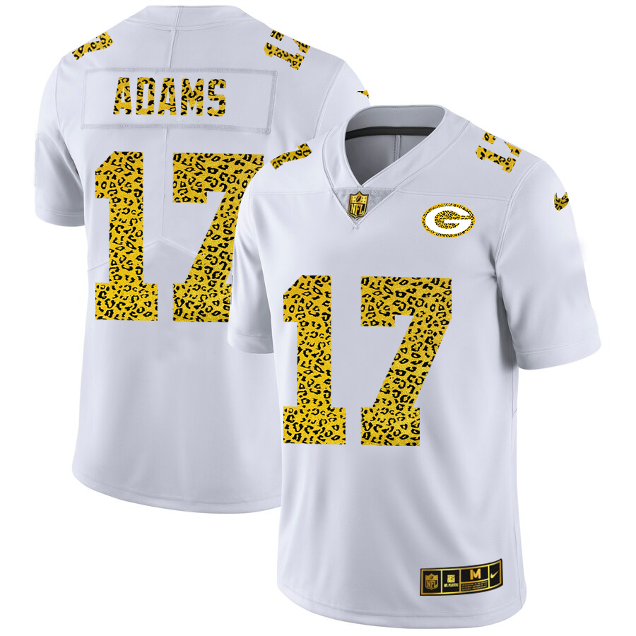 Green Bay Packers #17 Davante Adams Men's Nike Flocked Leopard Print Vapor Limited NFL Jersey White