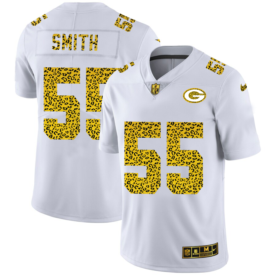 Green Bay Packers #55 Za'Darius Smith Men's Nike Flocked Leopard Print Vapor Limited NFL Jersey White