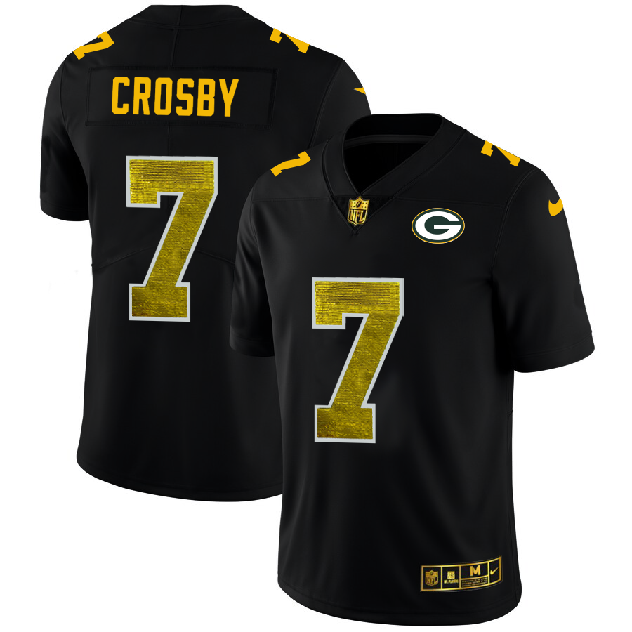 Green Bay Packers #7 Mason Crosby Men's Black Nike Golden Sequin Vapor Limited NFL Jersey