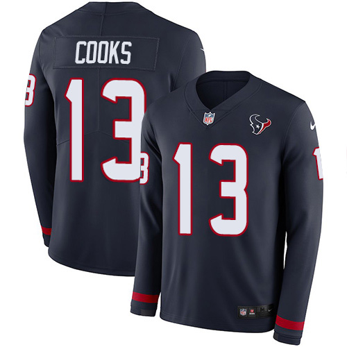 Nike Texans #13 Brandin Cooks Navy Blue Team Color Men's Stitched NFL Limited Therma Long Sleeve Jersey