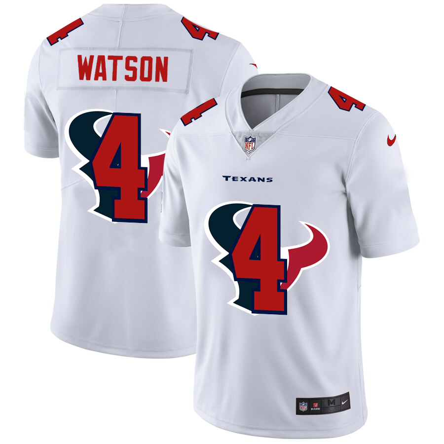 Houston Texans #4 Deshaun Watson White Men's Nike Team Logo Dual Overlap Limited NFL Jersey