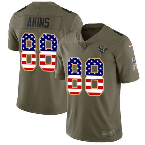 Nike Texans #88 Jordan Akins Olive/USA Flag Men's Stitched NFL Limited 2017 Salute To Service Jersey
