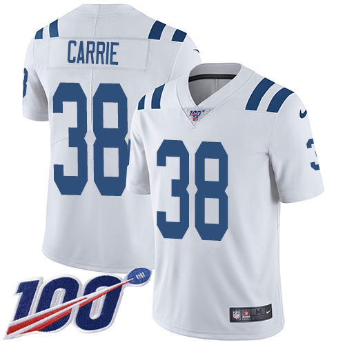 Nike Colts #38 T.J. Carrie White Men's Stitched NFL 100th Season Vapor Untouchable Limited Jersey