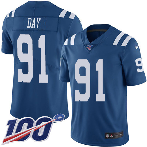 Nike Colts #91 Sheldon Day Royal Blue Men's Stitched NFL Limited Rush 100th Season Jersey