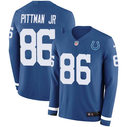 Nike Colts #86 Michael Pittman Jr. Royal Blue Team Color Men's Stitched NFL Limited Therma Long Sleeve Jersey