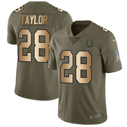 Nike Colts #28 Jonathan Taylor Olive/Gold Men's Stitched NFL Limited 2017 Salute To Service Jersey