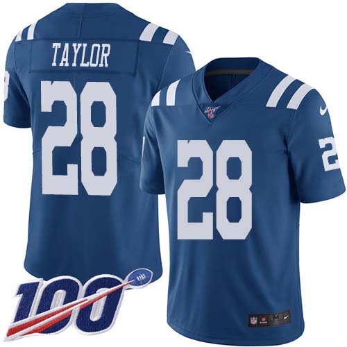 Nike Colts #28 Jonathan Taylor Royal Blue Men's Stitched NFL Limited Rush 100th Season Jersey