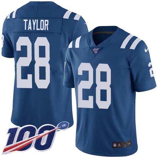 Nike Colts #28 Jonathan Taylor Royal Blue Team Color Men's Stitched NFL 100th Season Vapor Untouchable Limited Jersey