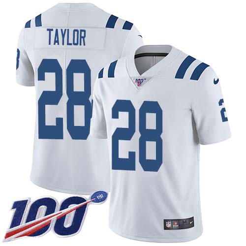 Nike Colts #28 Jonathan Taylor White Men's Stitched NFL 100th Season Vapor Untouchable Limited Jersey